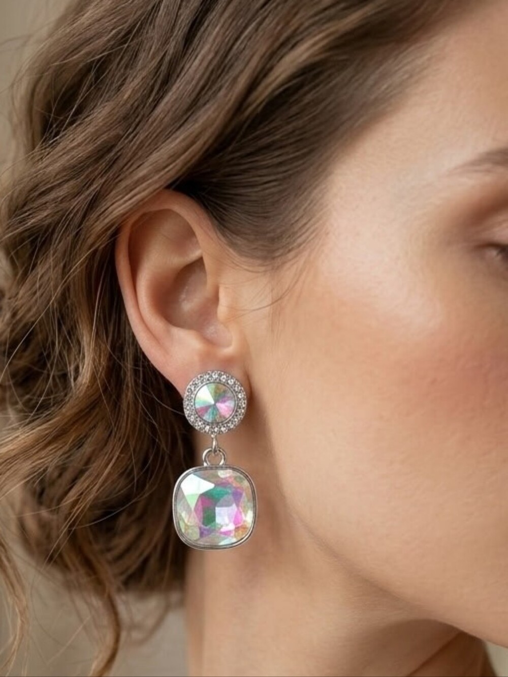 Aurora AB Drop Earrings - Iridescent Dangle Earrings NWT
